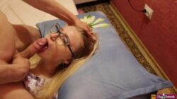 Hot girl in glasses makes sloppy blowjob and deepthroat – Cum on face