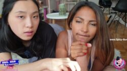 June Liu / SpicyGum 刘玥 & Latika – Asian Teens, Chinese and Indian Giving Double BJ with CIM (JL_093)