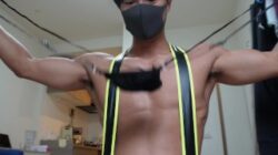 Gay Asian boy with super sexy body trying on kinky outfits with completely nude scenes